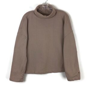 Everlane Organic Cotton Mock Neck Long Sleeve Pullover Sweater in Tan